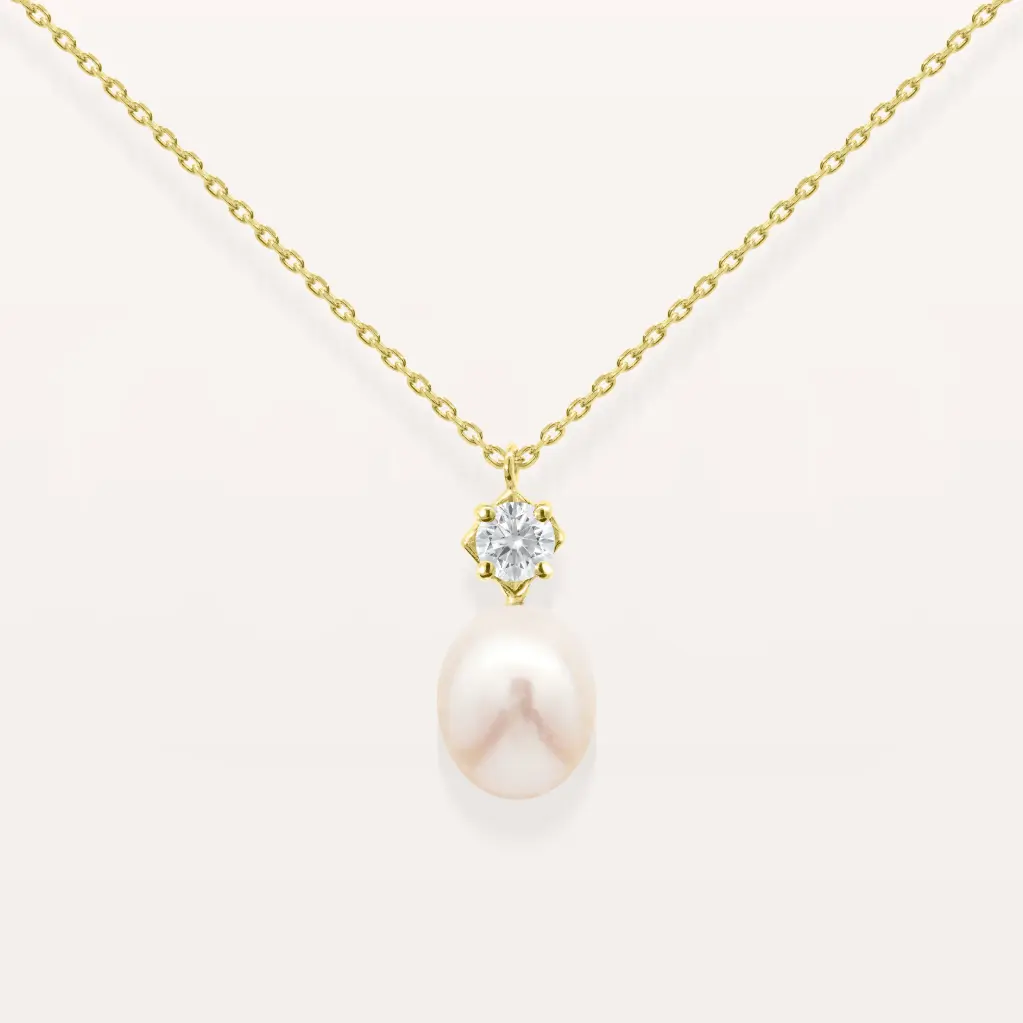 Collier Y perle & diamant serti clos